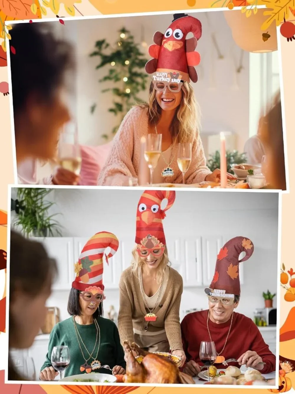 36 Pcs Turkey Party Props Set - Fun Felt Hats, Necklaces & Glasses for